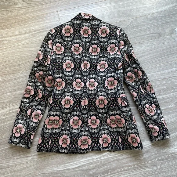 Alice + Olivia Macey Floral Print Blazer Sz 0 EUC Peach and Black - Picture 10 of 13